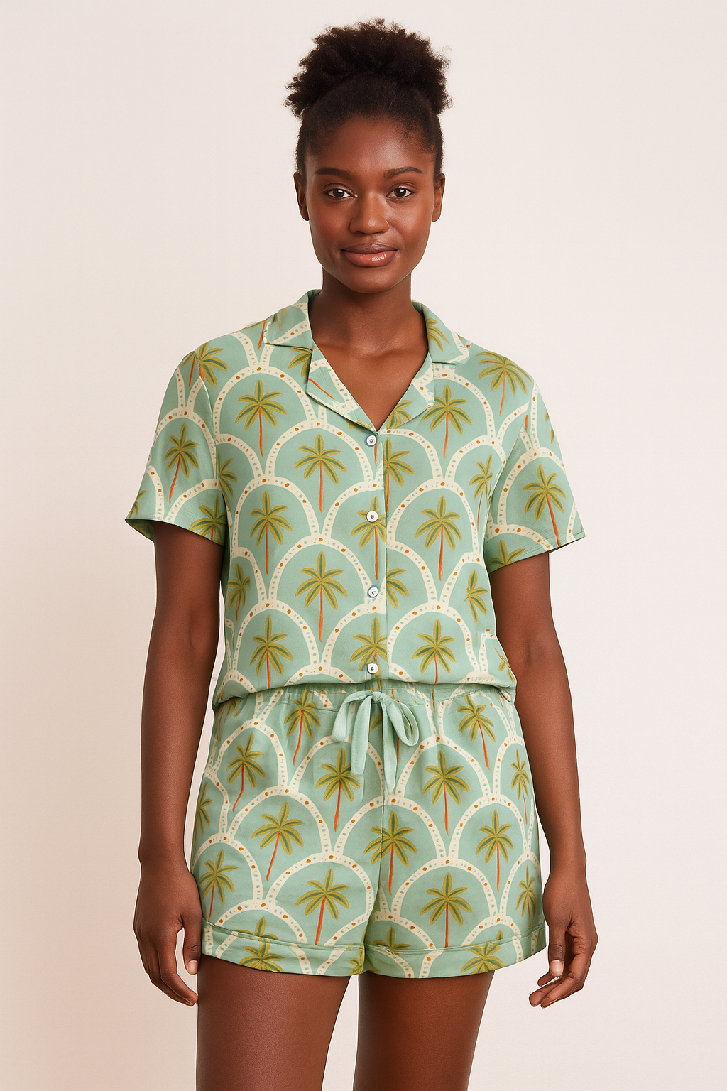 Peach Skin Short Pyjama Set Tropical Palmeras