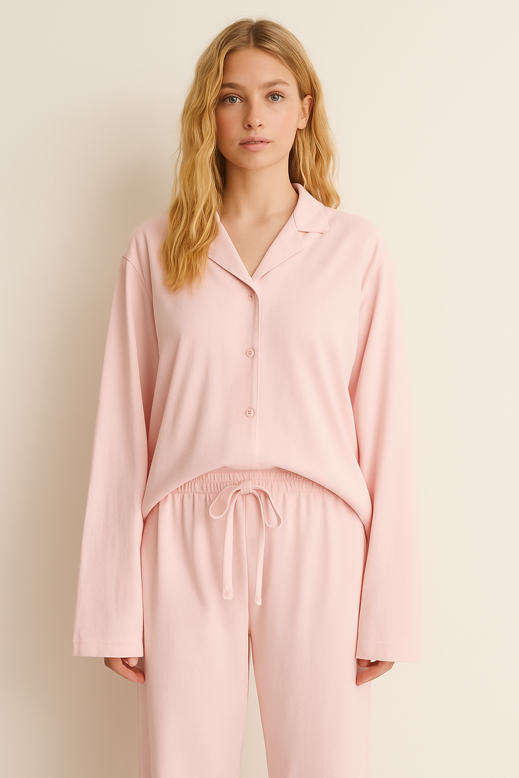Peach Skin Long Sleeve Pyjama Set Pink