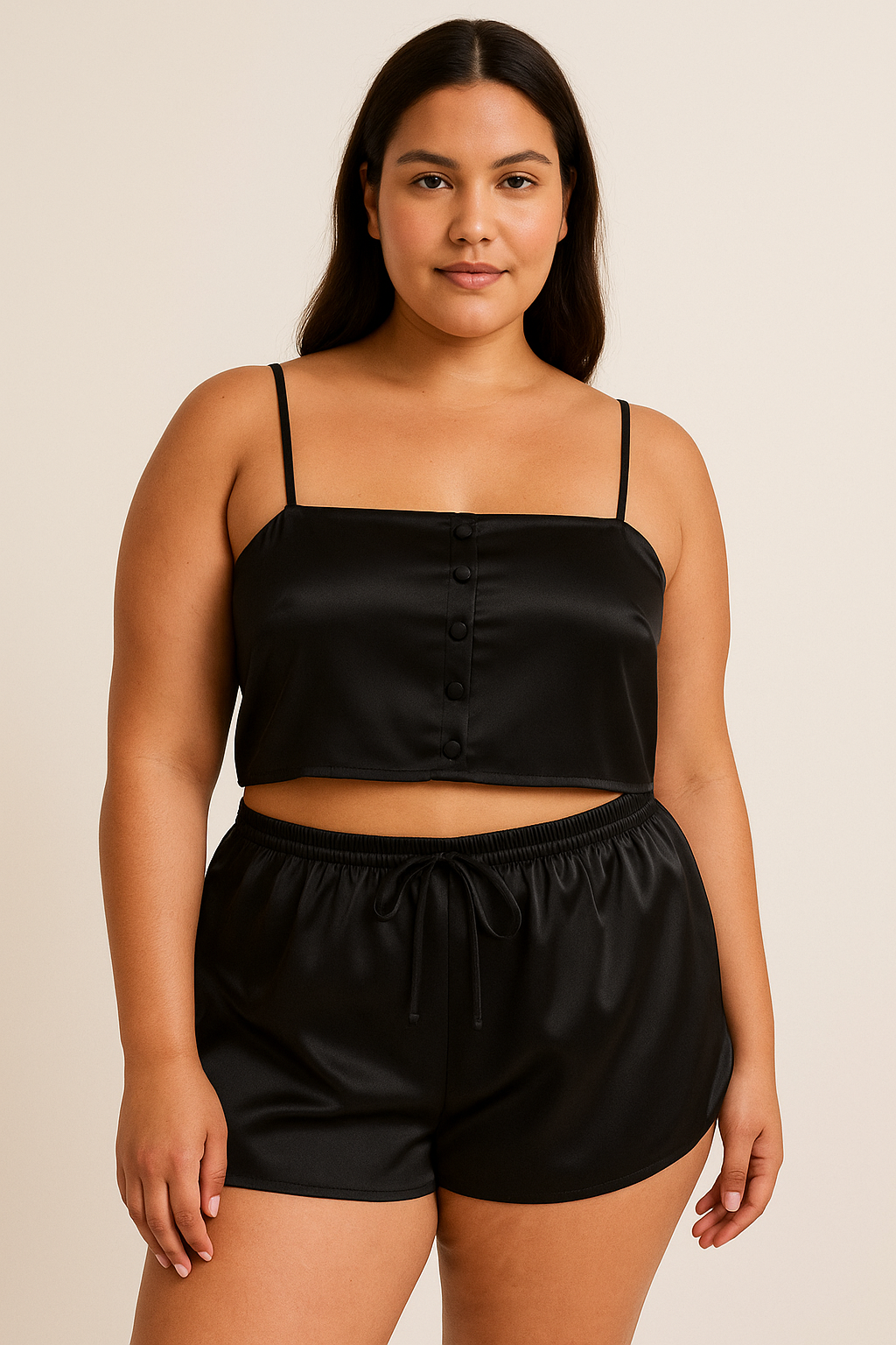 Armany Silk Crop Top & Shorts Pyjama Set Black