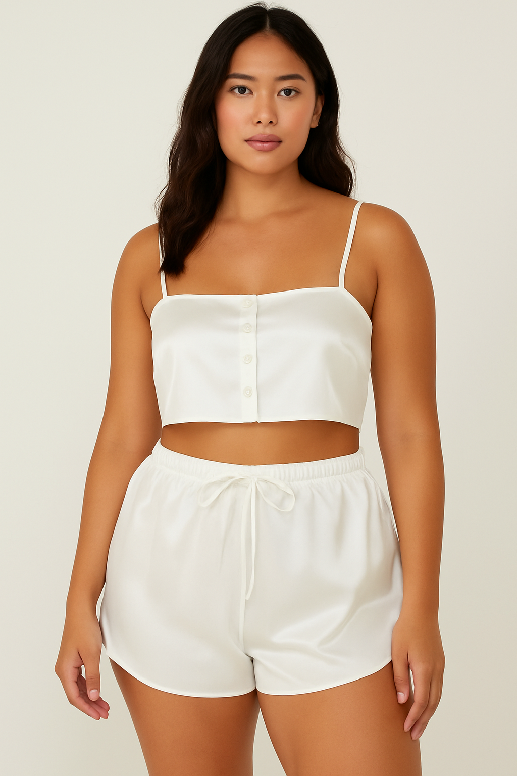 Armany Silk Crop Top & Shorts Pyjama Set White
