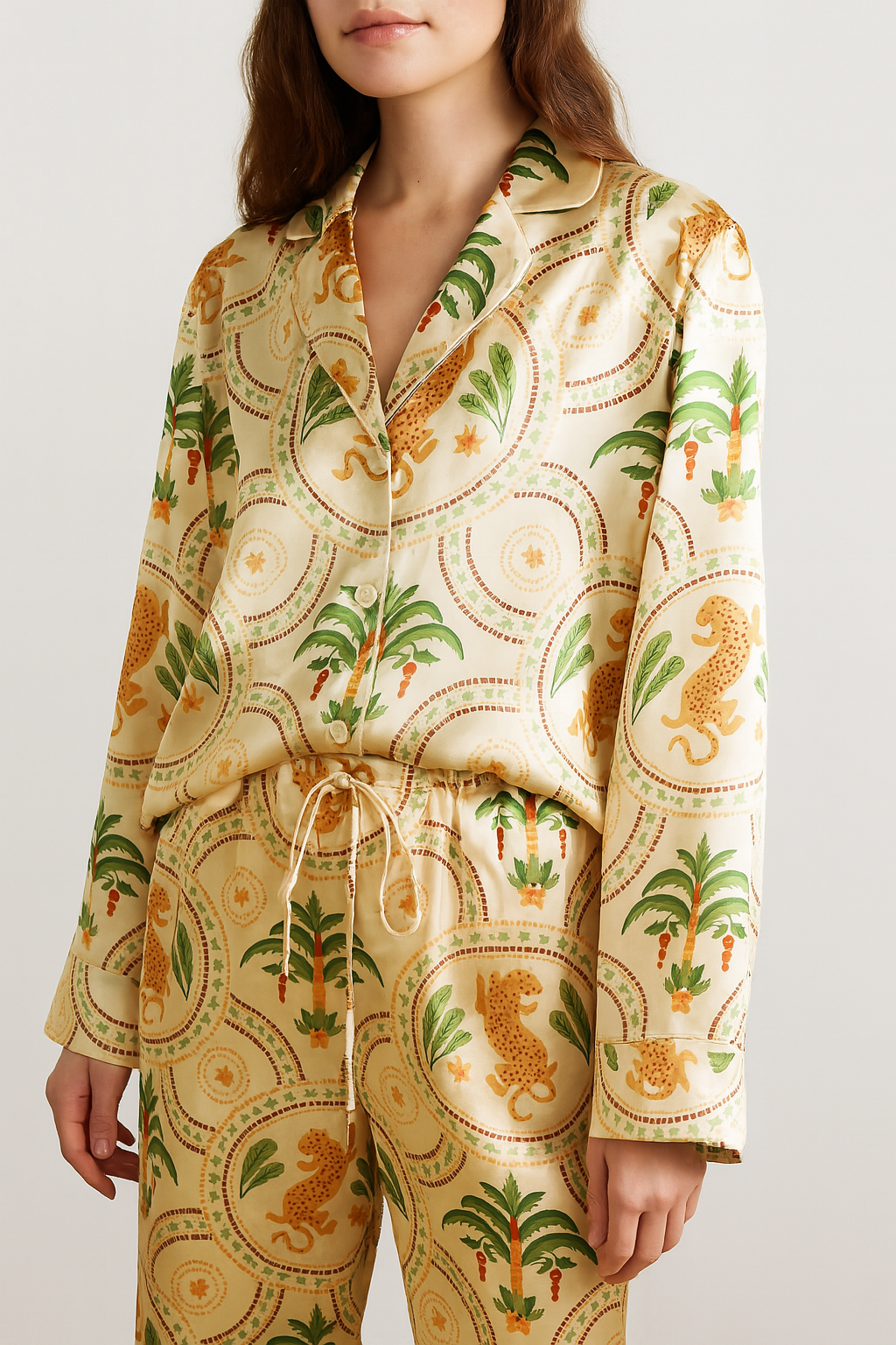 Luxury Silk Armany Pyjama Set Leopard Cream