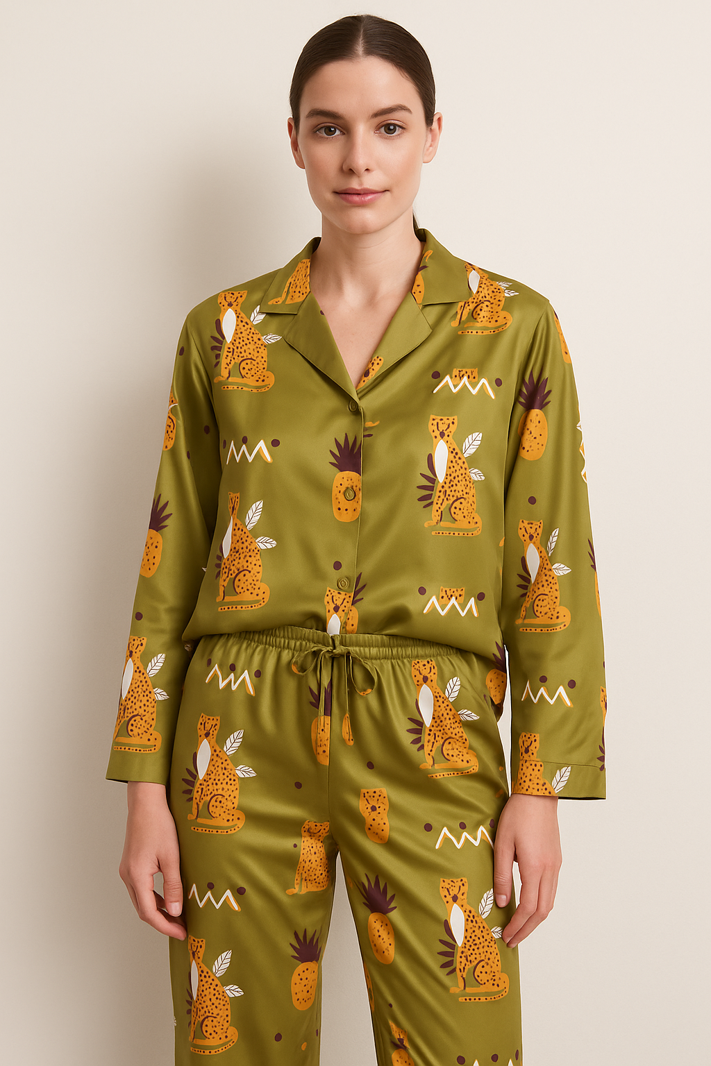 Luxury Silk Armany Pyjama Set Pineapple Zafari
