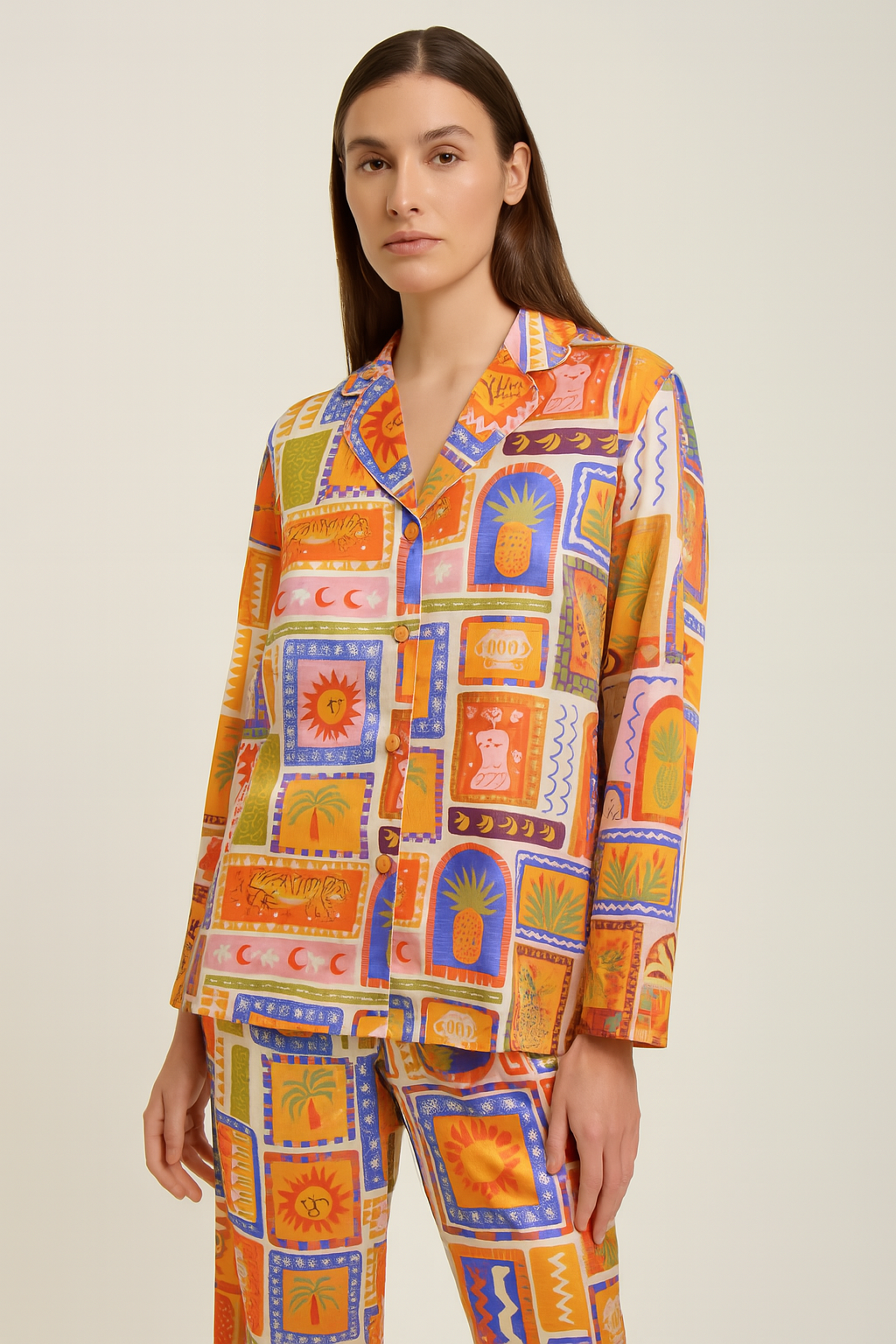Luxury Silk Armany Pyjama Set Tiger Collage