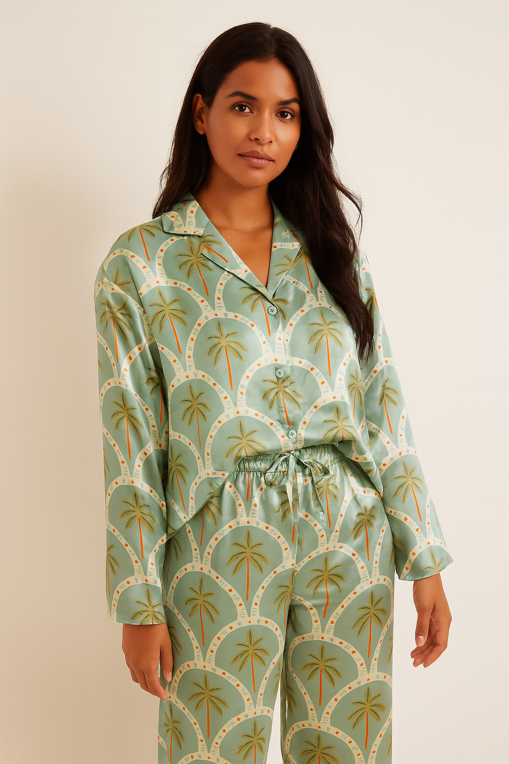 Luxury Silk Armany Pyjama Set Tropical Palmeras