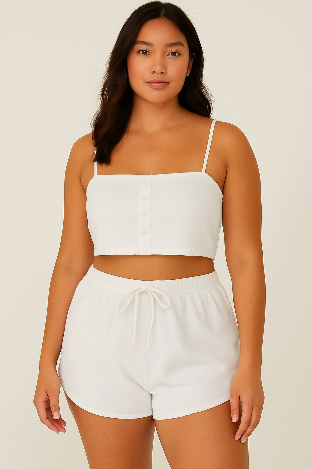 Peach Skin Crop Top & Shorts Pyjama Set White