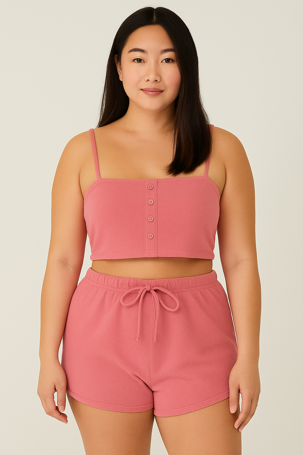 Peach Skin Crop Top & Shorts Pyjama Set Pink