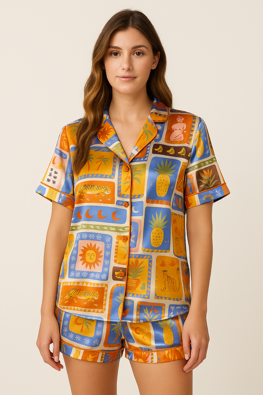 Luxury Silk Armany Short Pyjama Set – Short Sleeve Shirt & Shorts