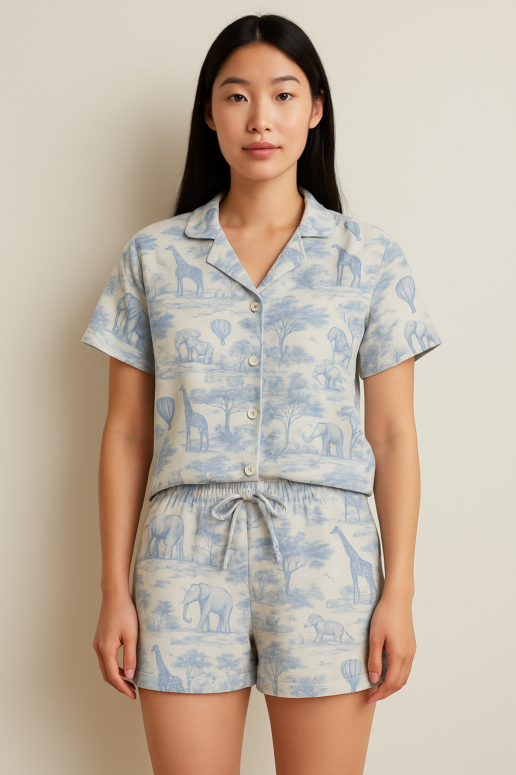 Peach Skin Short Pyjama Set Zafari Blue